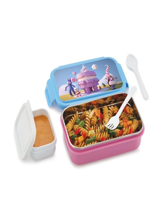 GALOOF Tiffin Box Set with 500ml & 870ml Containers, HD Print Designs, Leak Proof with Spoon (870 ml, Pink) - Image 5